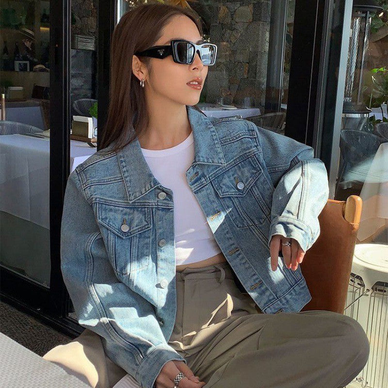 date night outfit Light-Colored Short Retro Denim Coat for Women Spring and Autumn New Korean Style Loose Casual All-Matching Jacket Trendy Top