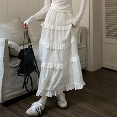 outfit White High Waist Skirt 2024 Spring and Summer New Fashion Cute Princess Style A- line Skirt Mid-Length Skirt White Gentle Style