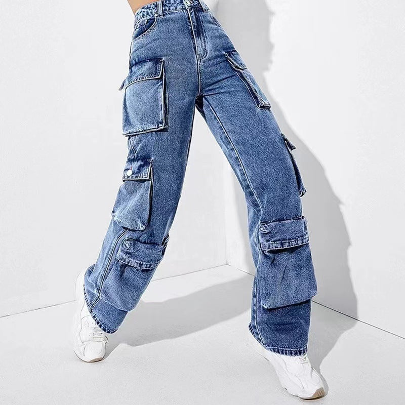 outfit Women's Jeans Overalls High Waist Flap Pocket Women's Pants Loose Fit Women's Pants