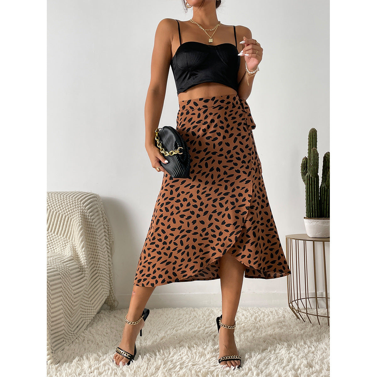 outfit Women's Ins Casual All-Match Elegant Polka Dot Printed Split Skirt Fashion