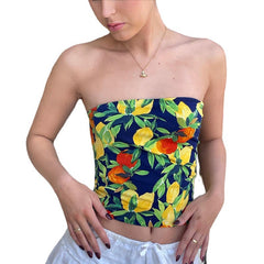 summer outfits inspo Ytp011 Women's Clothing Summer Ins New Flower Print Tube Top Backless Sexy Vest Top T-shirt