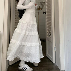 outfit White High Waist Skirt 2024 Spring and Summer New Fashion Cute Princess Style A- line Skirt Mid-Length Skirt White Gentle Style