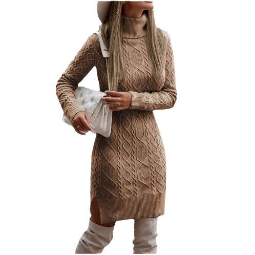 dress to impress outfits Autumn and Winter Slim-Fit Long-Sleeved Pullover Knitted Lapel Sweater Solid Color Split Twist Midi Sweater Women's Skirt