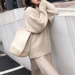 datenight fall outfits Korean Style Large Lazy Style round Neck Pullover Women's Autumn and Winter Solid Color Loose Bottoming Sweater Women