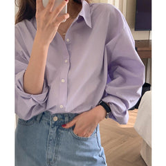 business casual outfits Purple French Style Shirt Women's Spring and Autumn 2024 New Casual Korean Style Shirt Niche Slim-Fit Long-Sleeved Top