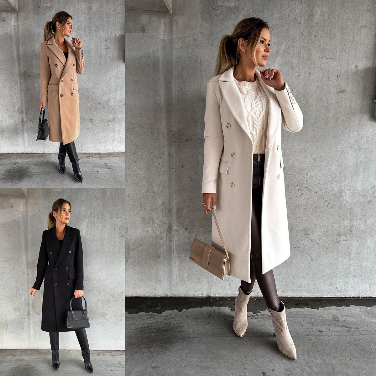 fall outfits 2024 Autumn and Winter Simple Long Sleeve Double Breasted Woolen Coat Women's Clothing