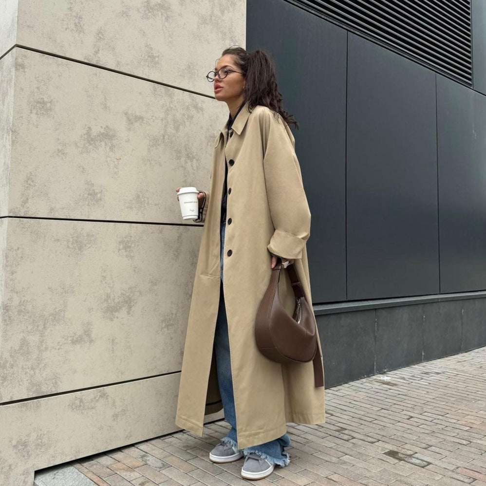 birkenstock clogs outfit fall 2024 Spring and Autumn New Khaki Trench Coat Women's Mid-Length over-the-Knee Single-Breasted British Style Elegant Ins Coat