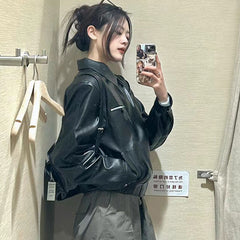 dress to impress outfits Ins American Retro Motorcycle Leather Coat Women's Early Autumn Profile Simple High-Grade Jacket