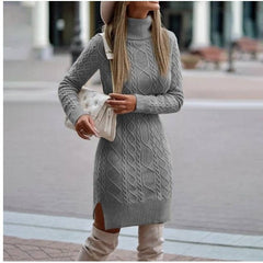 dress to impress outfits Autumn and Winter Slim-Fit Long-Sleeved Pullover Knitted Lapel Sweater Solid Color Split Twist Midi Sweater Women's Skirt