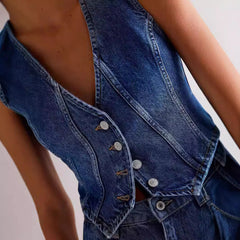 barn jacket outfits Fashion Casual V-neck Denim Top Women's Adjustable Vest Small Vest Temu New