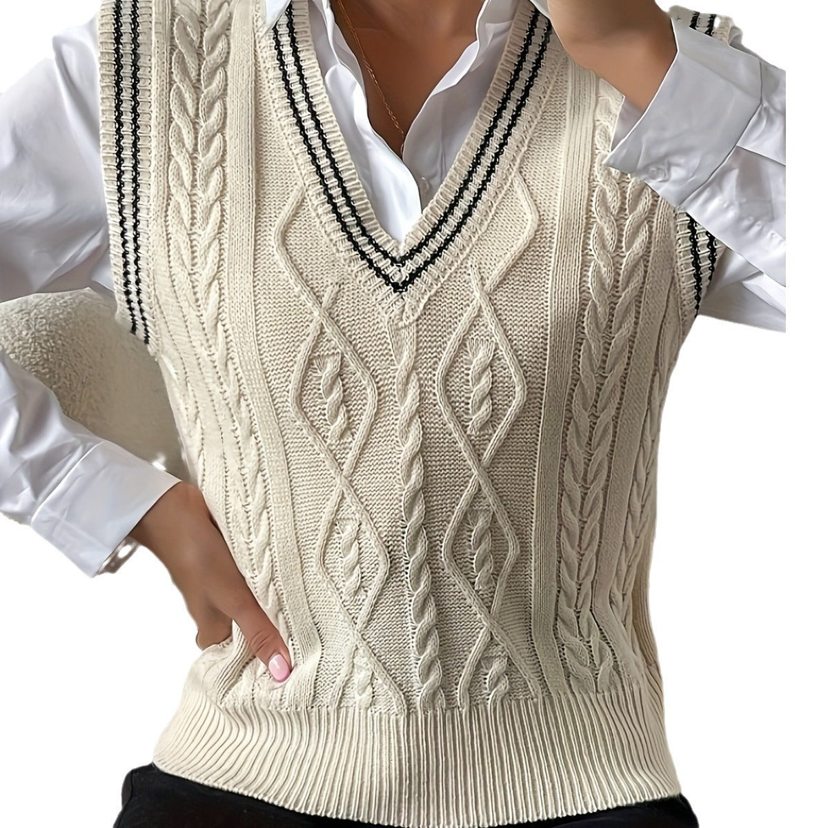 business casual outfits for women 2024 Autumn and Winter Fashion New Wear V-neck Knitted Vest (without Shirt)