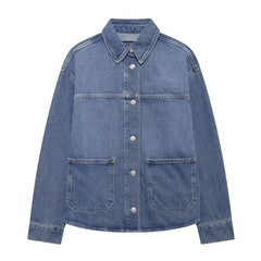 clothes Fall 2024 Women's Loose Blue Pocket Fashion Casual Denim Shirt Top Coat