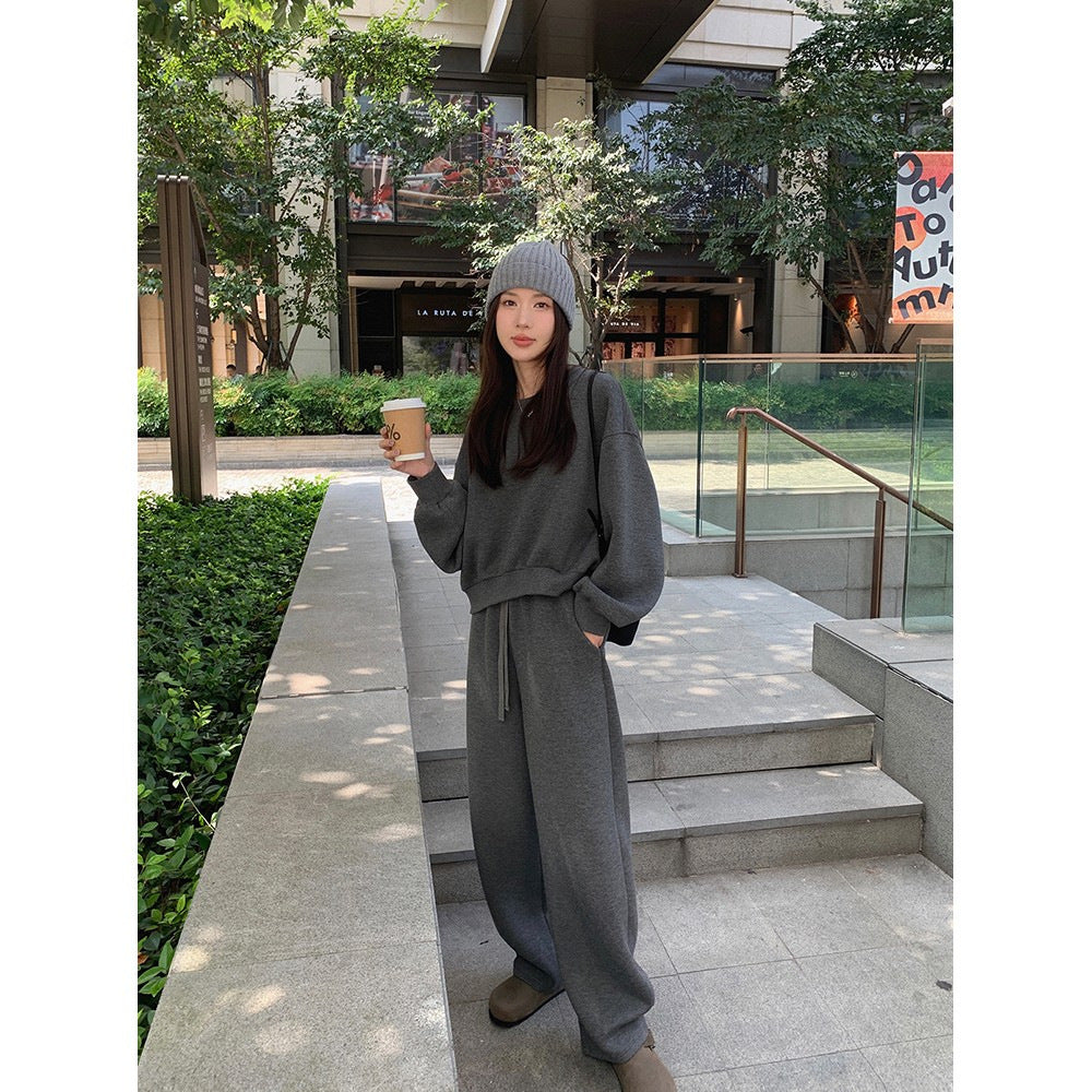 aelfric eden hoodie Casual Sports Clothes Women's Suit Winter Lazy Style Loose round Neck Thickened Sweater Wide Leg Pants Two-Piece Suit