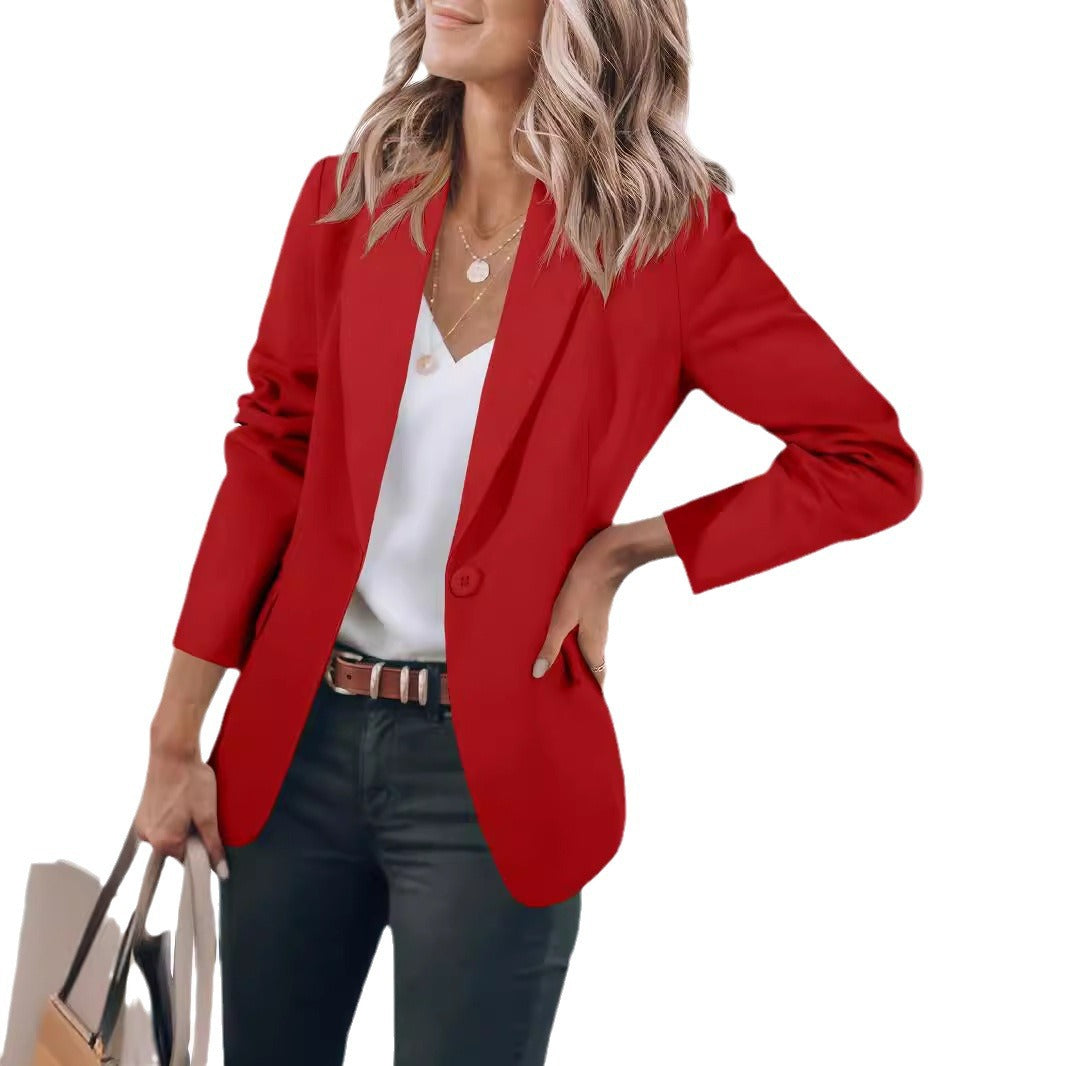 business casual outfits for women Spring and Autumn New Korean Style One Button Small Suit Women's Jacket Solid Color Elegant High Sense Slimming Suit Trendy 