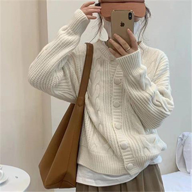 datenight fall outfits Simple Artistic Thickened Twist Cardigan Early Autumn Korean Style Soft Milk Style Loose Sweater Coat Fashionable Knitted