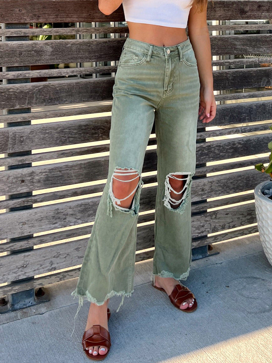 fall trends 2024 outfits High Quality Women's Ripped Jeans Women's Straight Loose Jeans