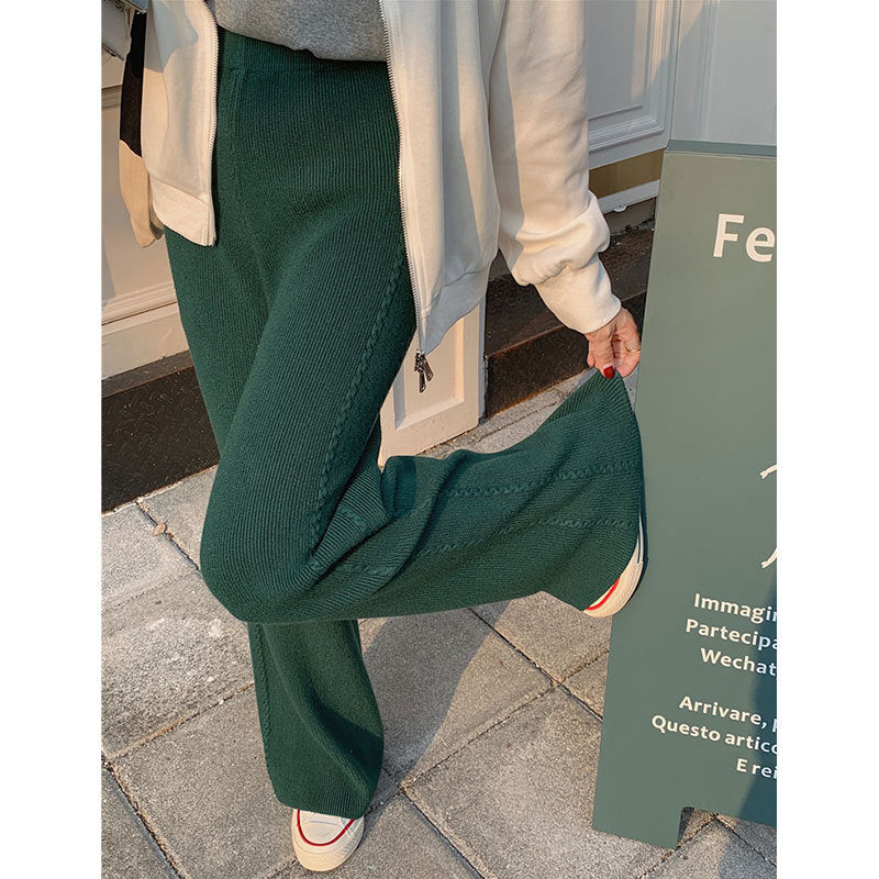 business casual outfits Hemp Pattern Knitted Wide-Leg Mopping Trousers for Women 2024 Autumn and Winter Loose Cover Slim Straight Casual Pants