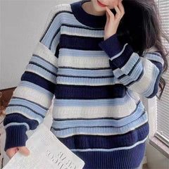 panther halloween costume Gentle Style Soft Glutinous Striped Jacquard Pullover Women's 24 Autumn and Winter Retro Loose Sweater Lazy Style Top