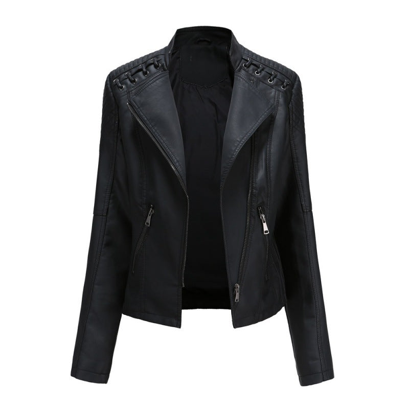 tailgate outfit black women European Size Spring and Autumn Women's Leather Jacket Women's Short Jacket Slim Thin Leather Jacket Women's Motorcycle Clothing