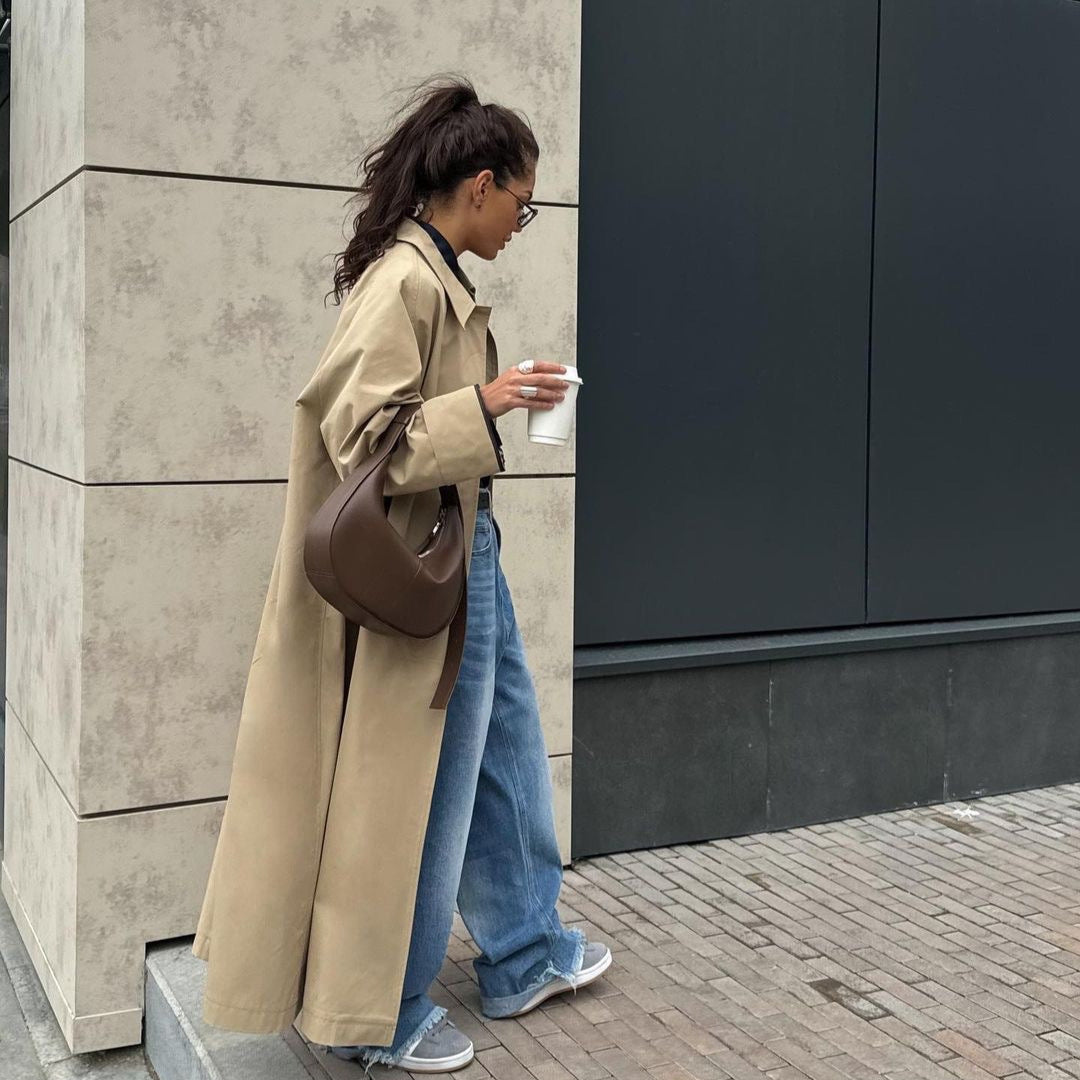 birkenstock clogs outfit fall 2024 Spring and Autumn New Khaki Trench Coat Women's Mid-Length over-the-Knee Single-Breasted British Style Elegant Ins Coat