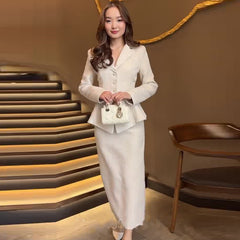 2000s fashion 2024 Autumn New Women's Lapel Waist Suit Elegant Skirt Two-Piece Suit