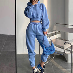 business casual outfits for women Spring 2024 Street Hooded Short Pocket Spring and Autumn Sweater High Waist Loose Ankle-Tied Sweatpants Suit