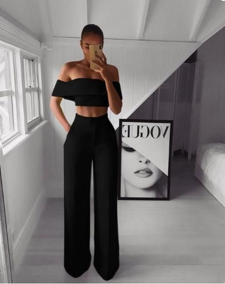 work outfits women New off-Shoulder Mid-Waist Elegant Commuter Loose Pants Tube Mop Pants Suit