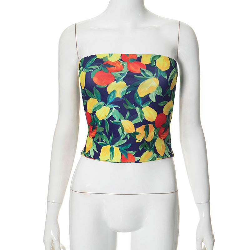 summer outfits inspo Ytp011 Women's Clothing Summer Ins New Flower Print Tube Top Backless Sexy Vest Top T-shirt