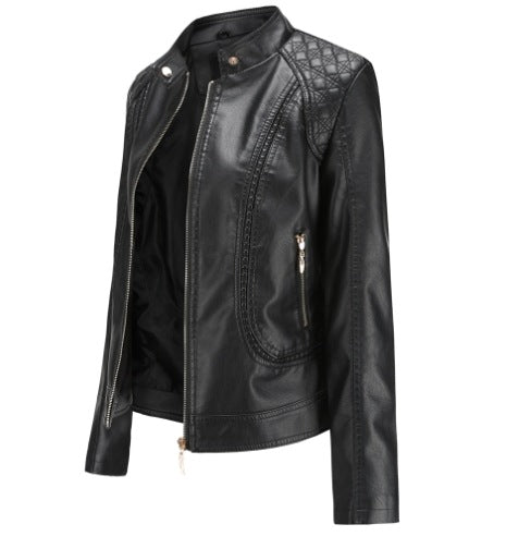 tailgate outfit black women European Size Spring and Autumn Women's Leather Jacket Women's Short Jacket Slim Thin Leather Jacket Women's Motorcycle Clothing