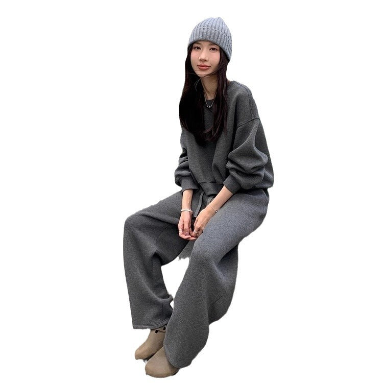 aelfric eden hoodie Casual Sports Clothes Women's Suit Winter Lazy Style Loose round Neck Thickened Sweater Wide Leg Pants Two-Piece Suit