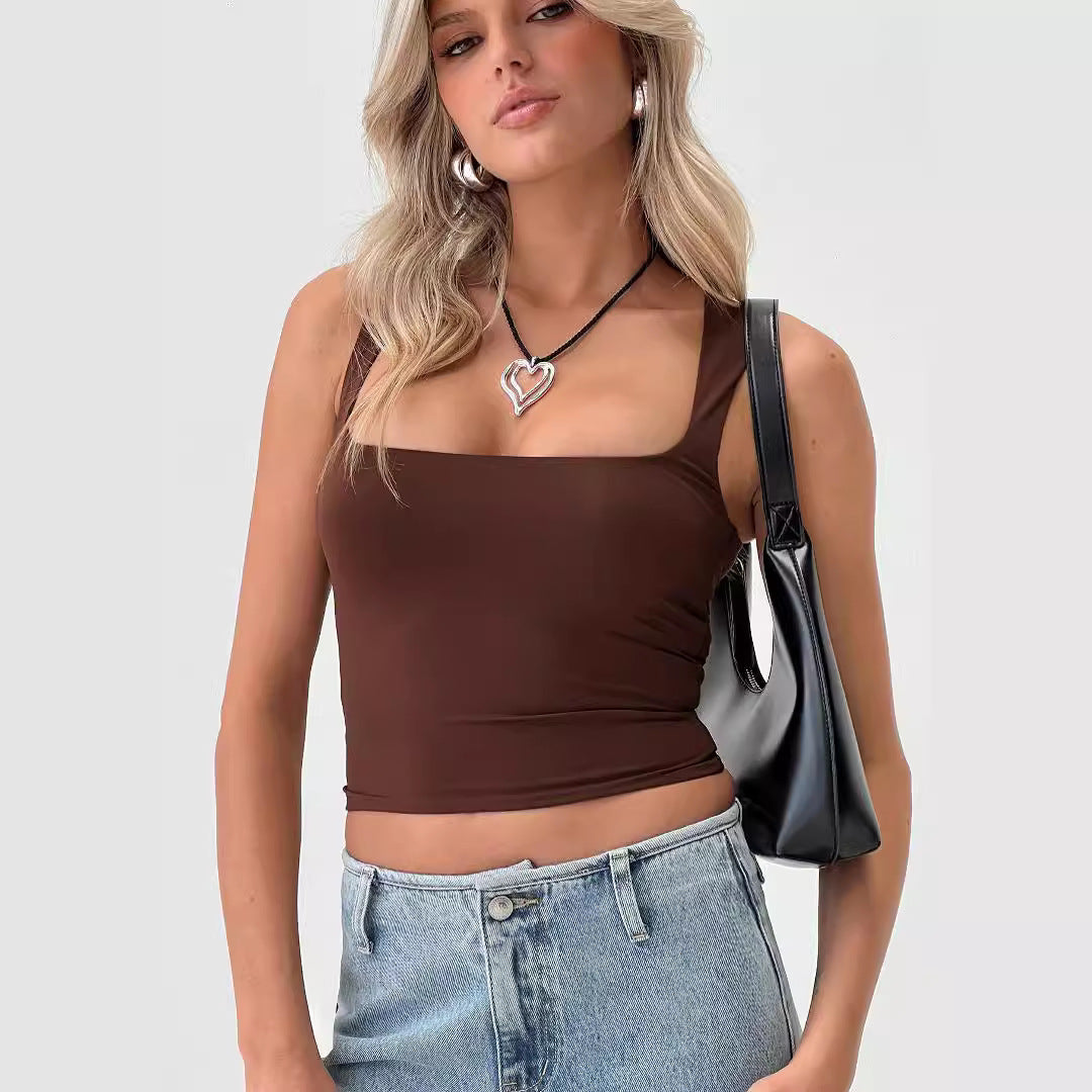 going out outfits Y2k Women's Clothing 2024 Summer Sexy Hot Girl Square Collar Slim Sleeveless Vest