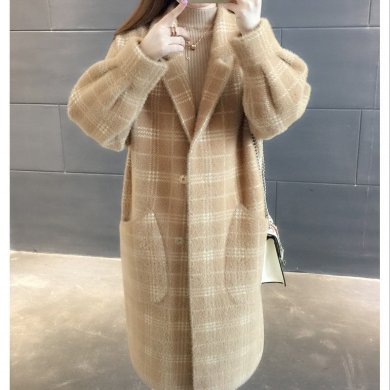 dream clothes Elegant Double-Sided Velvet Mid-Length Plaid Coat Loose Suit Collar Coat Spring Women's Clothing