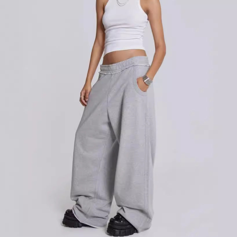 outfit inspo Gray Casual Pants Sweatpants Street Style Baggy Sweatpants Trousers Autumn and Winter New