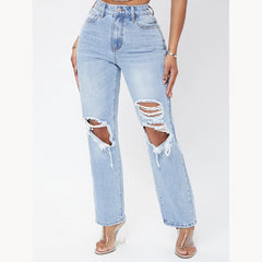 concert outfit Jeans for Women 2024 New Street Fashion Straight Trousers High Waist Washed Worn Jeans