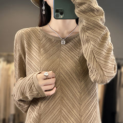 clothes Autumn and Winter 2024 Korean Style Hollow round Neck Sweater Japanese Style Simple Lazy Slimming Sweater for Women