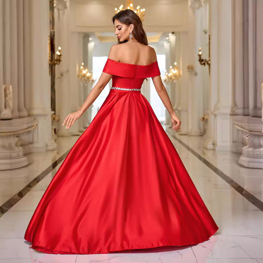 prom dresses Women's Fashion Solid Color Elegant Tube Top Wedding Dress Evening Dress Dress Women