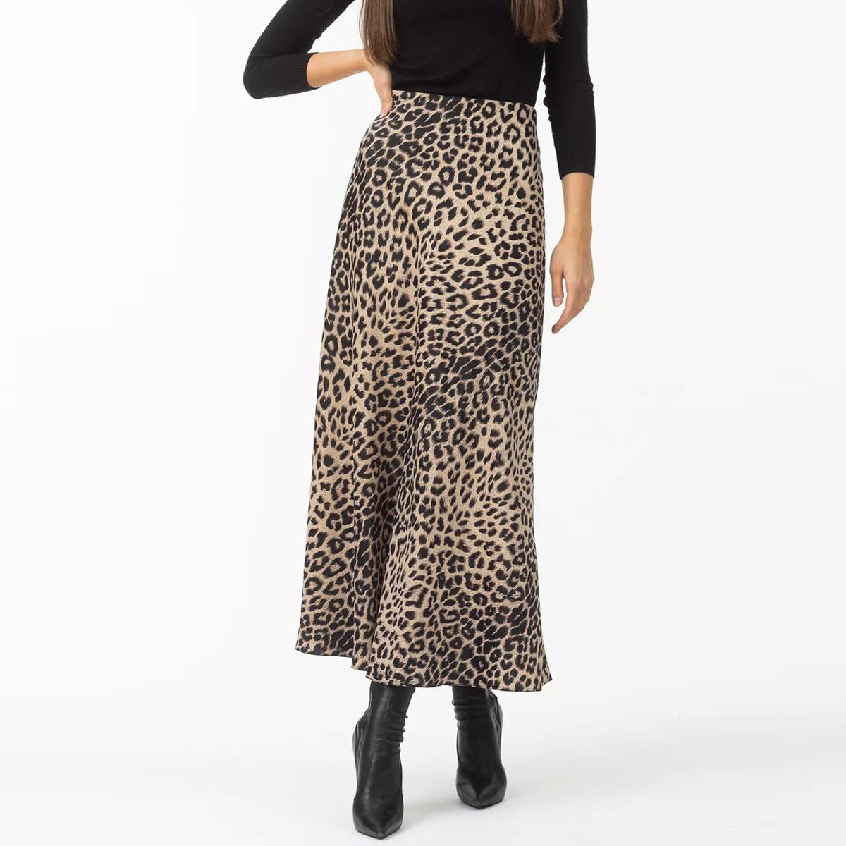 outfit ideas Satin Skirt Sexy Leopard Print Maxi Skirt High Waist Elastic Silky Maxi Skirt