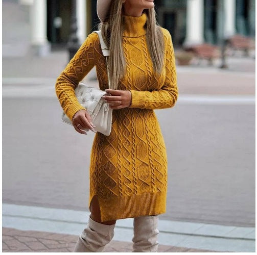 dress to impress outfits Autumn and Winter Slim-Fit Long-Sleeved Pullover Knitted Lapel Sweater Solid Color Split Twist Midi Sweater Women's Skirt