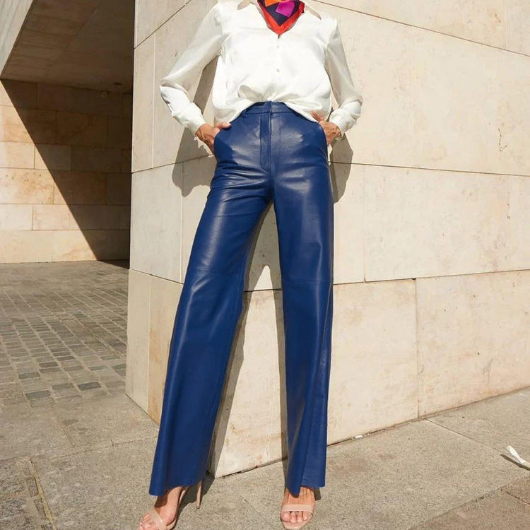 going out outfits Women's Spring Fashion PU Leather Mid-High Waist Hip Lifting Straight Women's Casual Pants Women's Pants