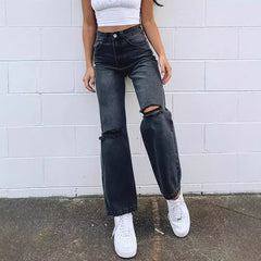 summer outfits inspo Y2g Women's Ripped Straight Jeans