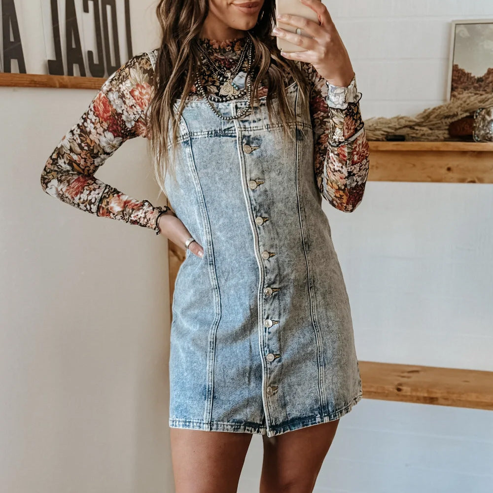 dress to impress outfits 2024 Early Autumn Sling Distressed Casual Western Style Slim Fit Denim Dress