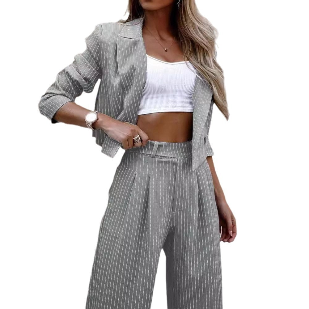 2000s fashion 2024 Women's Elegant Casual Striped Short Lapel Suit Straight Pants Suit