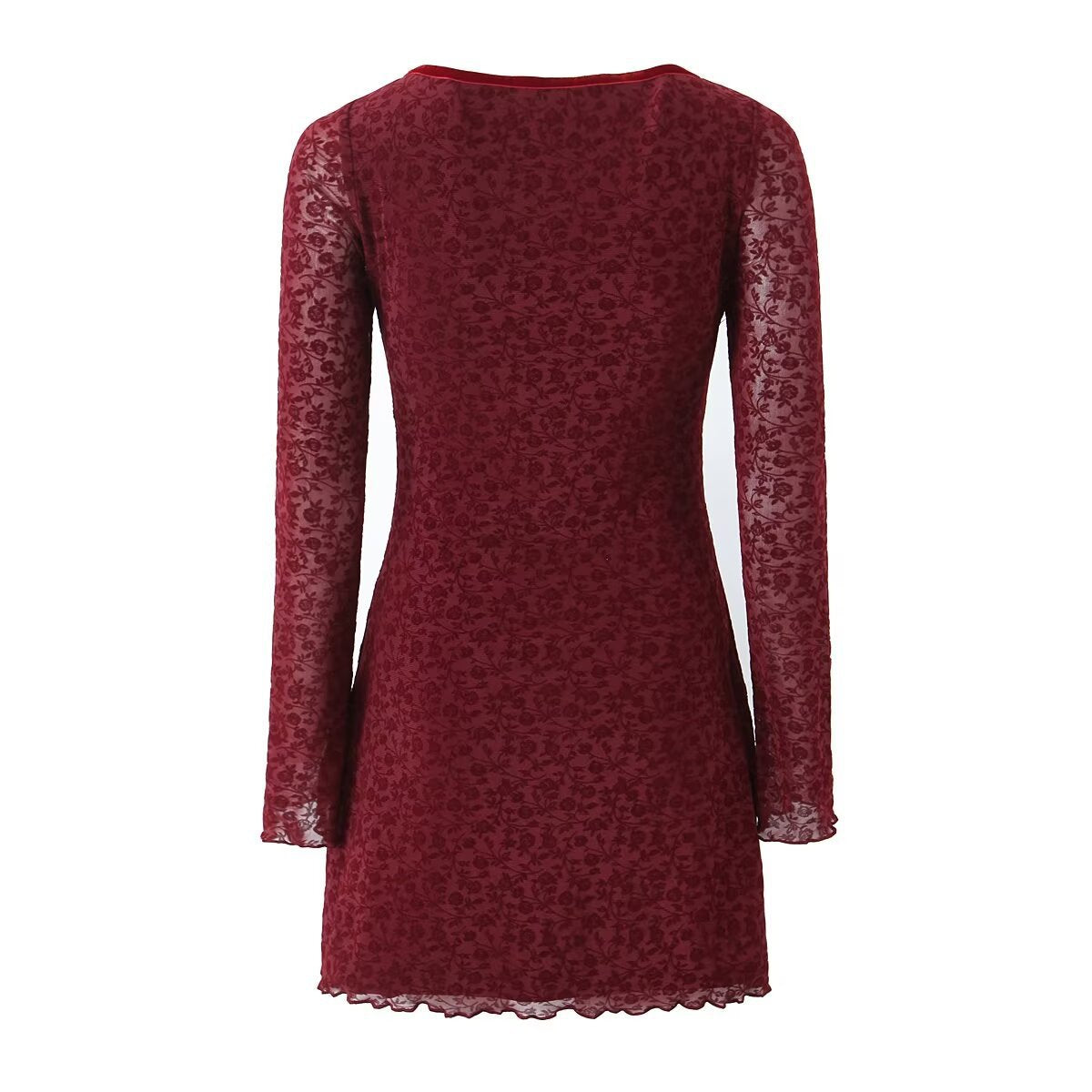 dress to impress outfits Fall 2024 Style French Retro Flocking Floral Print Long Sleeve Dress Slim Slimming Short Skirt