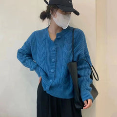 datenight fall outfits Simple Artistic Thickened Twist Cardigan Early Autumn Korean Style Soft Milk Style Loose Sweater Coat Fashionable Knitted