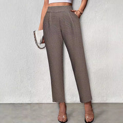 90s fashion Women's Pants 2024 New Elegant Waist Head Metal Decorative Buckle Oblique Pocket Suit Pants Commuter Solid Color Fashion Trousers