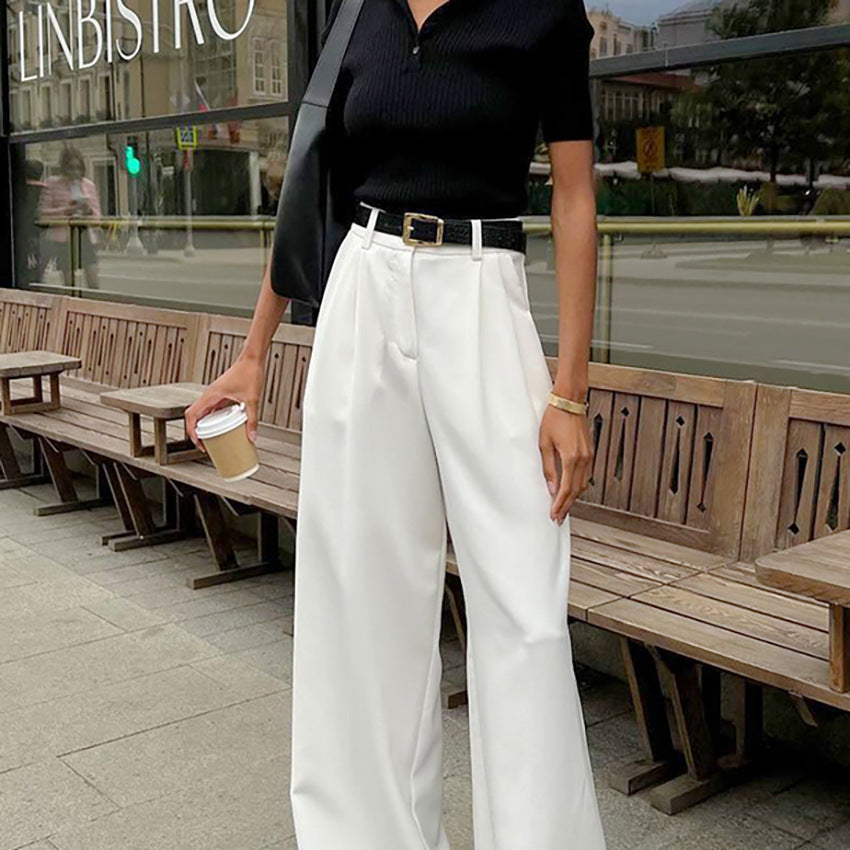 work outfits women Autumn and Winter New White High Waist Wide-Leg Pants Elegant Commuter Versatile Trousers Women's Fashion Casual