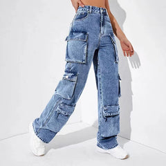 outfit Women's Jeans Overalls High Waist Flap Pocket Women's Pants Loose Fit Women's Pants