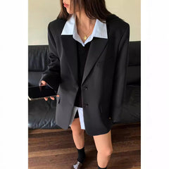 black fur boots outfit Oversize Gray Suit Jacket for Women 2024 Spring and Autumn Korean Style Casual Small Loose Suit