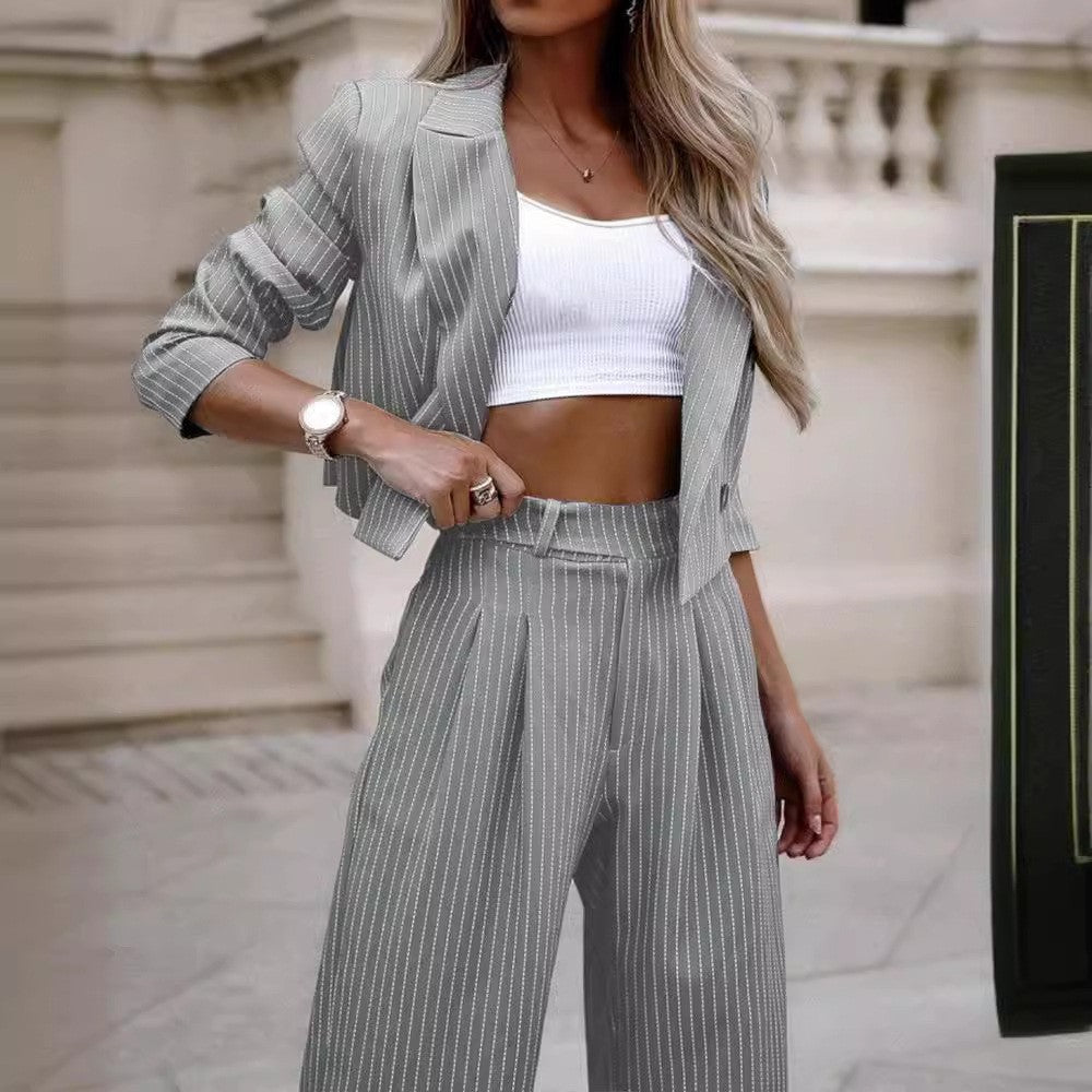 2000s fashion 2024 Women's Elegant Casual Striped Short Lapel Suit Straight Pants Suit