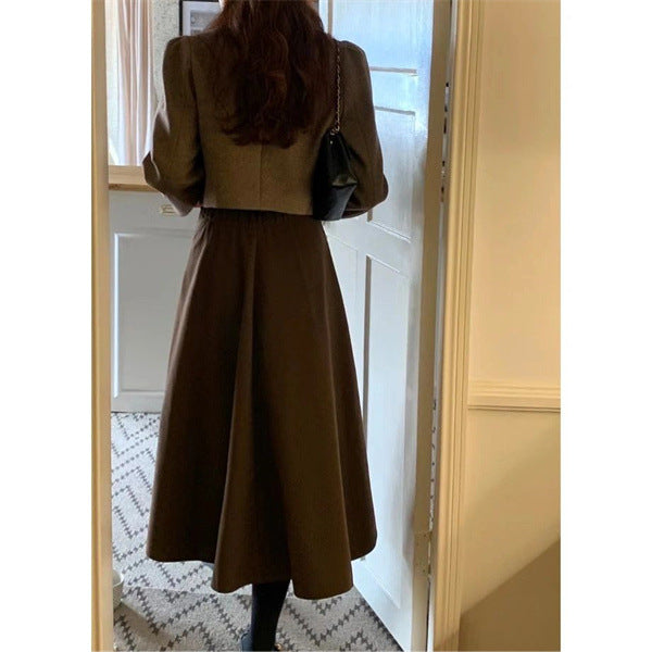 business casual outfits Plus Size Chubby Girl French Woolen Skirt Women's High Waist A- line Draping Pleated Mid-Length Umbrella Skirt Autumn